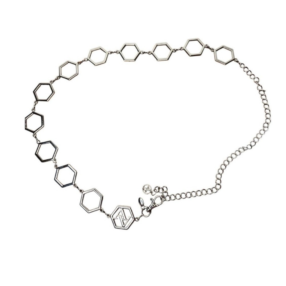 Y2K Adrienne Vittadini Silver Hexagon Chain Hip Belt Geometric AV Logo McBling